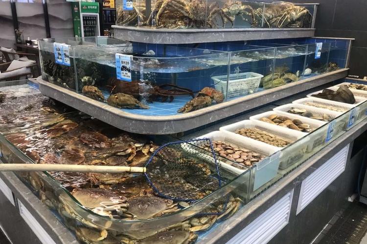 超市海鲜鱼缸案例展示长沙海鲨水族工厂超市海鲜池鱼缸设计实拍